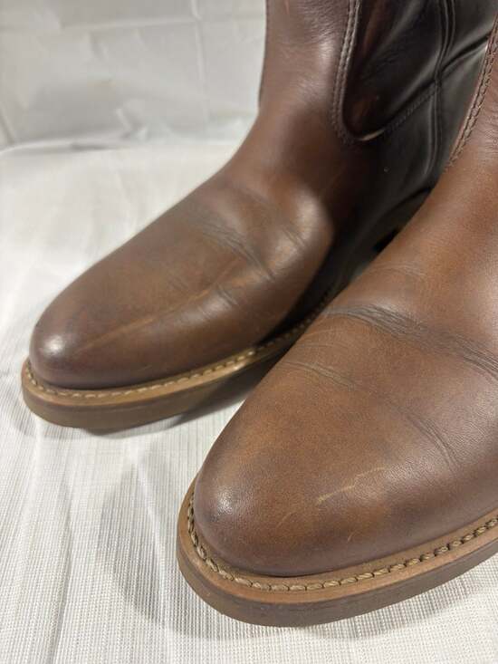 Men’s Justin Work Boots Size 9.5B – Brown Leather Pull-On Roper Style – Made in - Picture 2 of 12